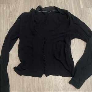 Free People Black Long Sleeve Button Front Blouse